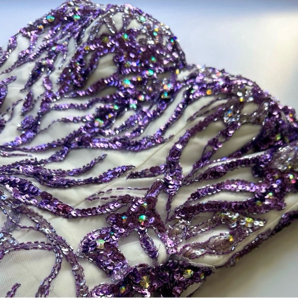 NWT Tiffany Designs 61113 Butterfly Beaded Sequin White Ivory Purple Dress 6 - Picture 7 of 15